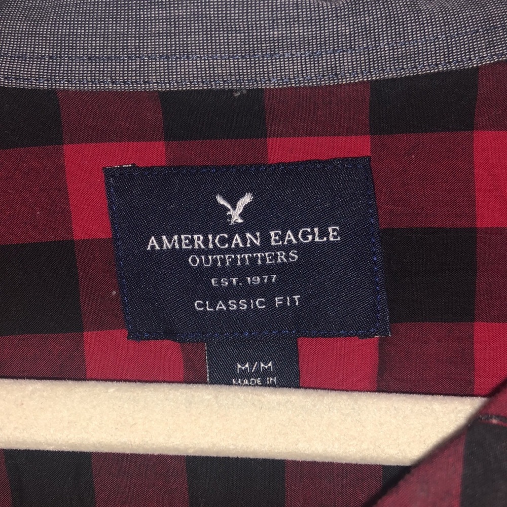 Aeo Red Checkered Button Down - image 2